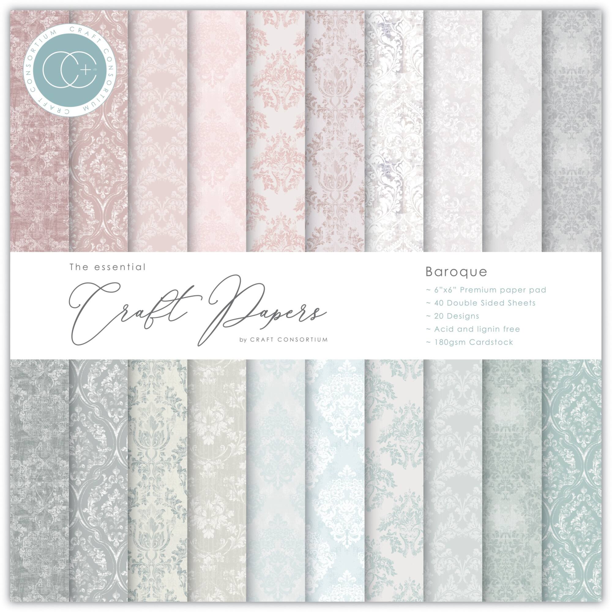 Craft Consortium Double-Sided Paper Pad 6" x 6" 40 ct. Baroque, 20 Designs